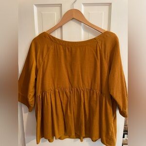 Maeve by Anthropologie Mustard Yellow Boat Neck mini corduroy 3/4 Sleeve Blouse